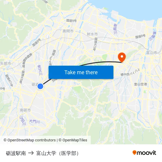 砺波駅南 to 富山大学（医学部） map