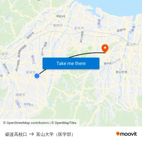 砺波高校口 to 富山大学（医学部） map