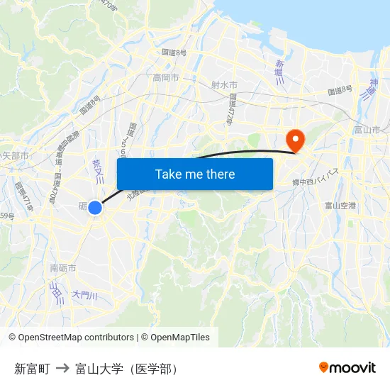 新富町 to 富山大学（医学部） map
