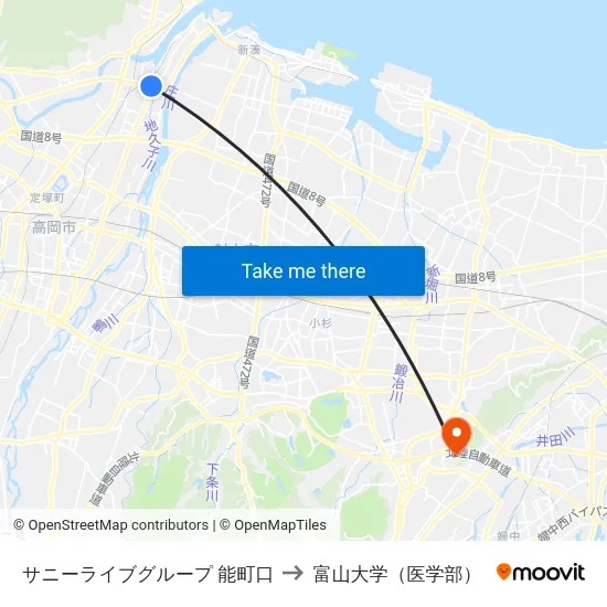 サニーライブグループ 能町口 to 富山大学（医学部） map