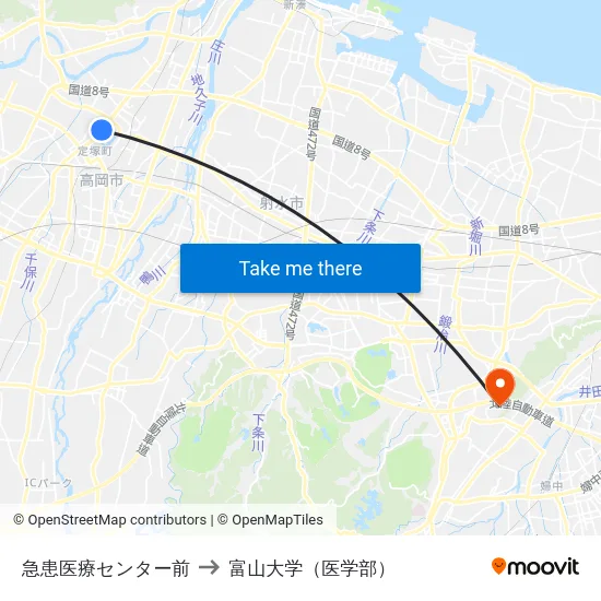 急患医療センター前 to 富山大学（医学部） map