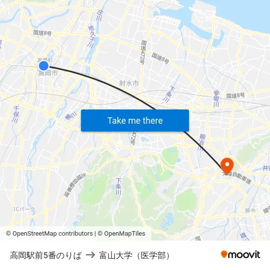 高岡駅前5番のりば to 富山大学（医学部） map