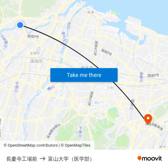 長慶寺工場前 to 富山大学（医学部） map