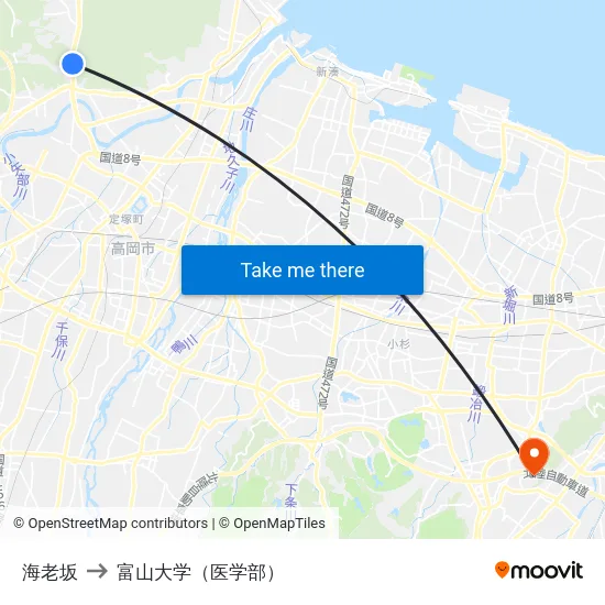海老坂 to 富山大学（医学部） map