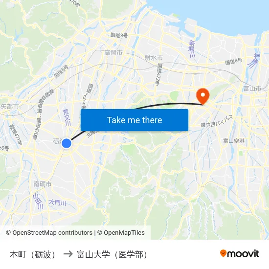 本町（砺波） to 富山大学（医学部） map