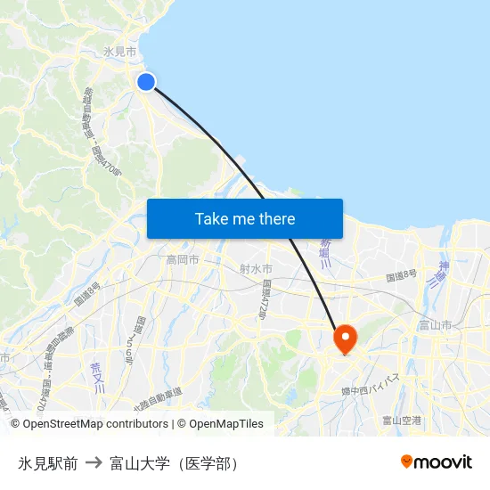 氷見駅前 to 富山大学（医学部） map