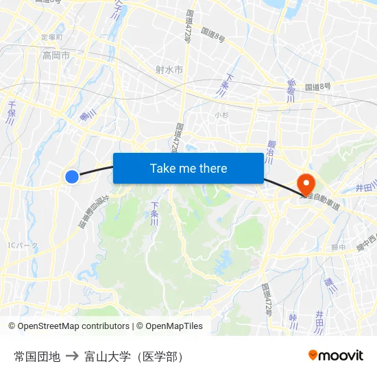 常国団地 to 富山大学（医学部） map