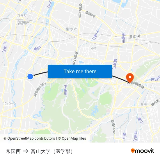 常国西 to 富山大学（医学部） map