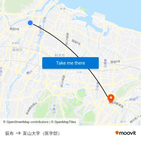 荻布 to 富山大学（医学部） map