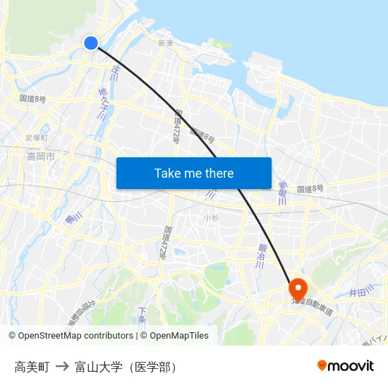 高美町 to 富山大学（医学部） map