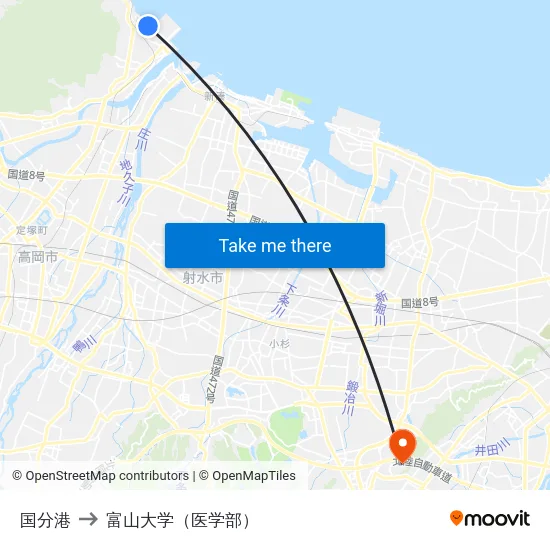 国分港 to 富山大学（医学部） map