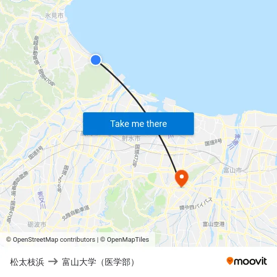 松太枝浜 to 富山大学（医学部） map