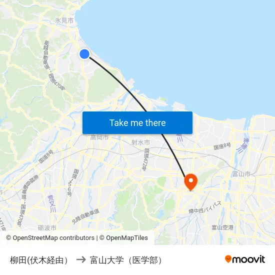柳田(伏木経由） to 富山大学（医学部） map