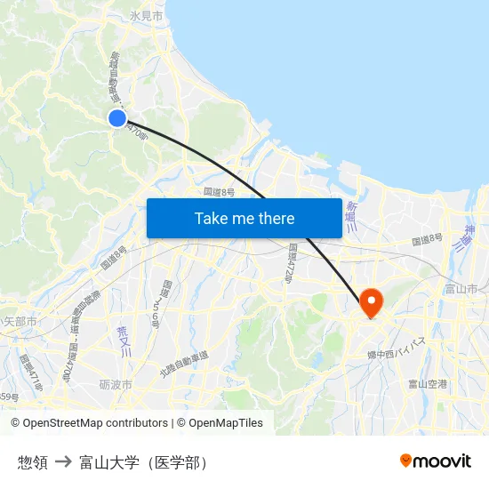 惣領 to 富山大学（医学部） map