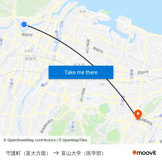 守護町（富大方面） to 富山大学（医学部） map