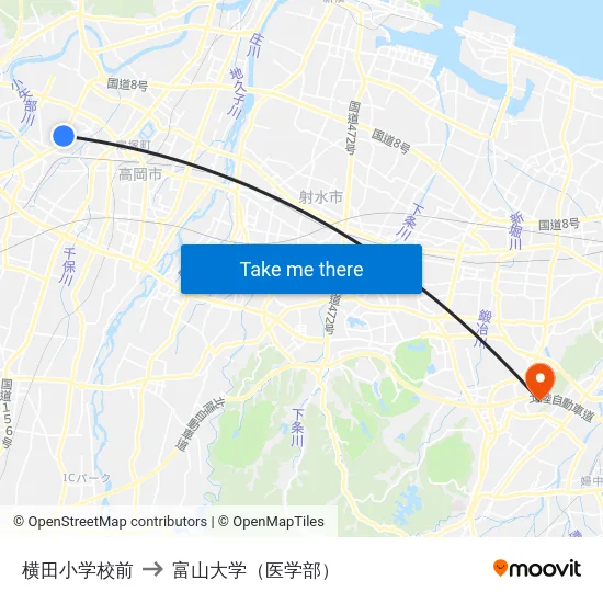 横田小学校前 to 富山大学（医学部） map