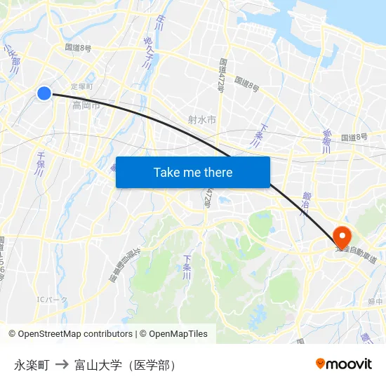 永楽町 to 富山大学（医学部） map
