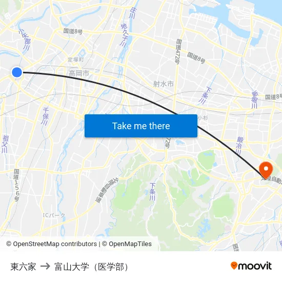 東六家 to 富山大学（医学部） map