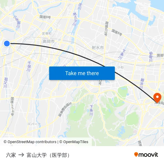 六家 to 富山大学（医学部） map
