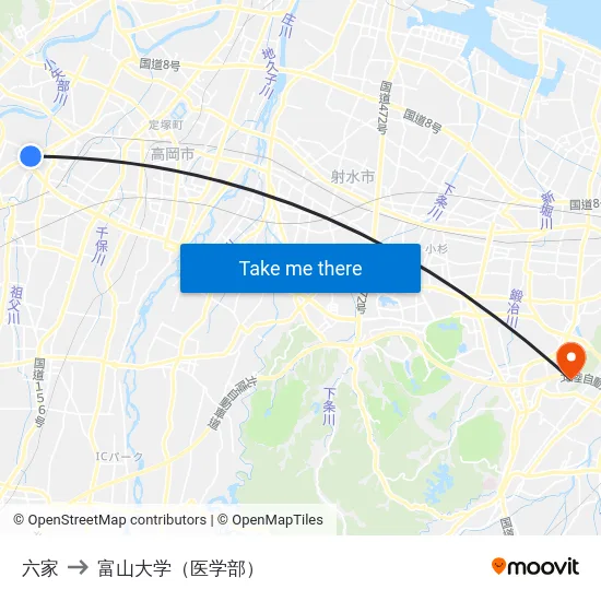 六家 to 富山大学（医学部） map