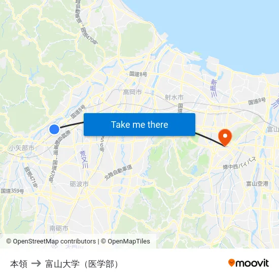 本領 to 富山大学（医学部） map