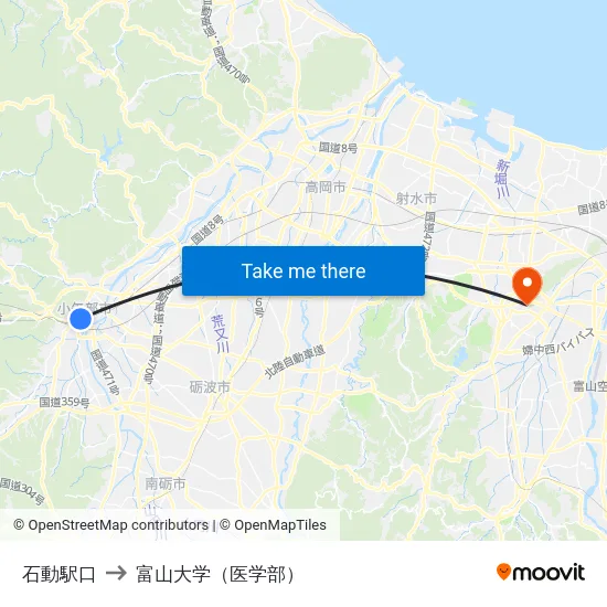 石動駅口 to 富山大学（医学部） map