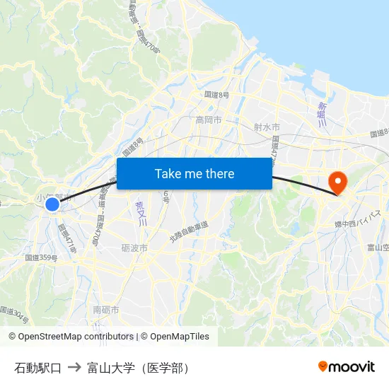 石動駅口 to 富山大学（医学部） map