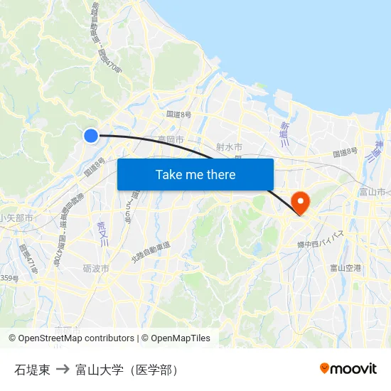 石堤東 to 富山大学（医学部） map