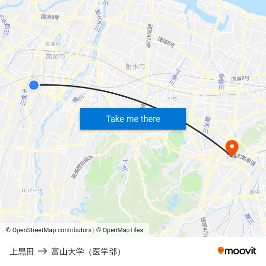 上黒田 to 富山大学（医学部） map