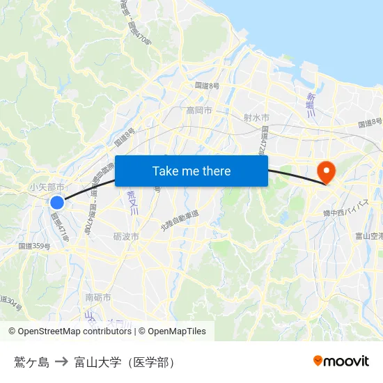 鷲ケ島 to 富山大学（医学部） map