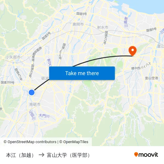 本江（加越） to 富山大学（医学部） map