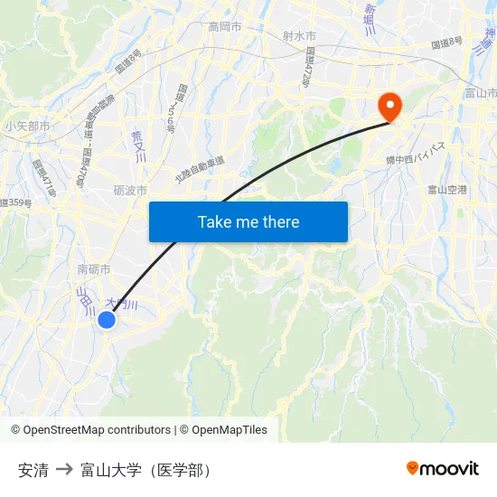 安清 to 富山大学（医学部） map