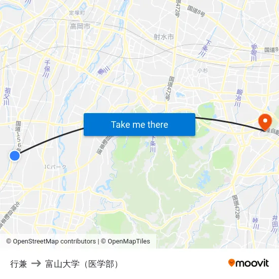 行兼 to 富山大学（医学部） map