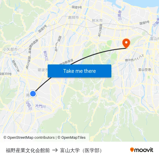 福野産業文化会館前 to 富山大学（医学部） map
