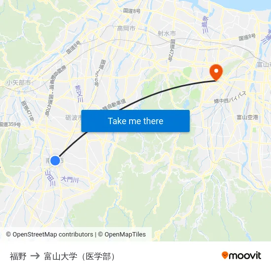 福野 to 富山大学（医学部） map