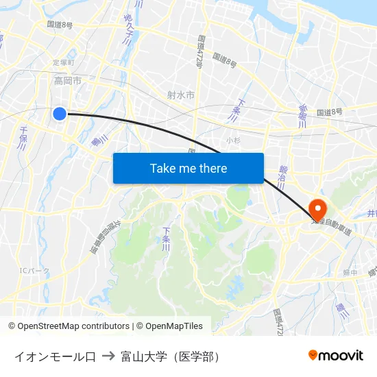 イオンモール口 to 富山大学（医学部） map