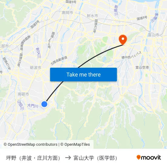 坪野（井波・庄川方面） to 富山大学（医学部） map