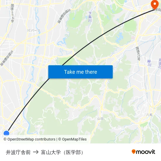 井波庁舎前 to 富山大学（医学部） map
