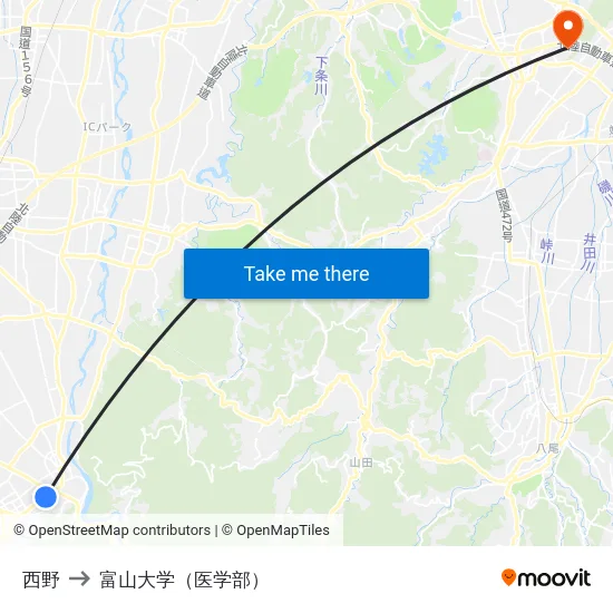 西野 to 富山大学（医学部） map