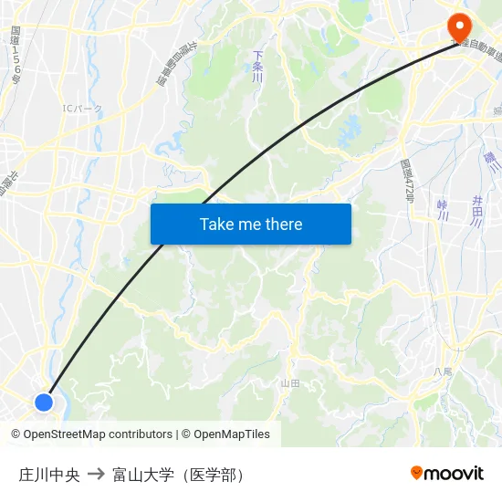庄川中央 to 富山大学（医学部） map