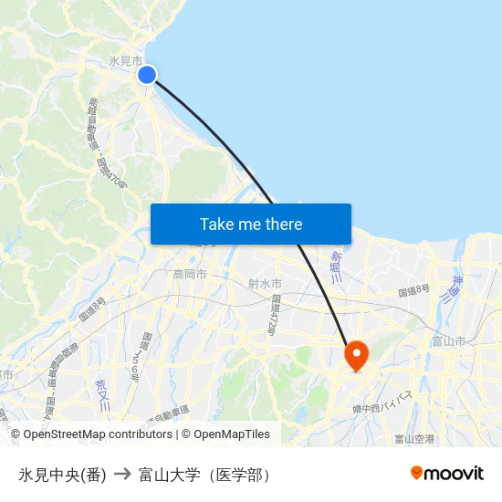 氷見中央(番) to 富山大学（医学部） map