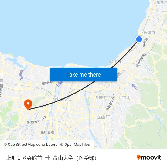 上町１区会館前 to 富山大学（医学部） map