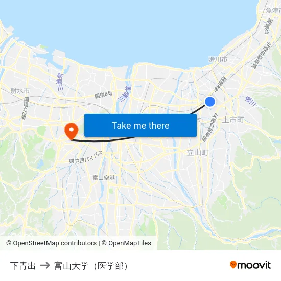 下青出 to 富山大学（医学部） map