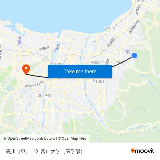 黒川（東） to 富山大学（医学部） map
