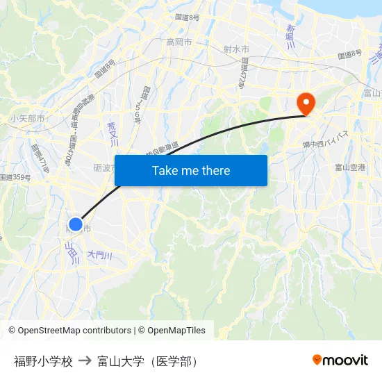 福野小学校 to 富山大学（医学部） map