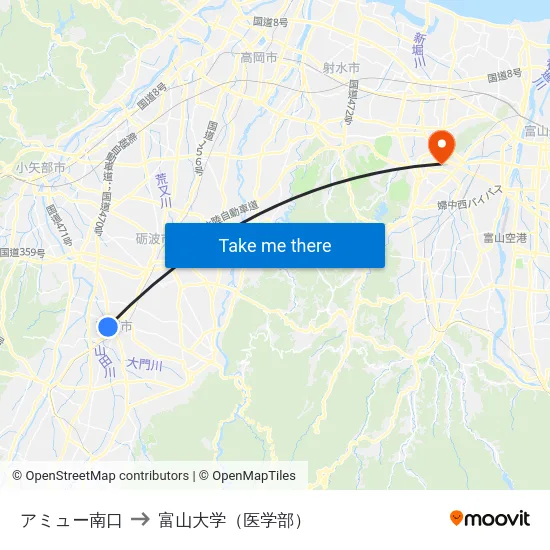 アミュー南口 to 富山大学（医学部） map