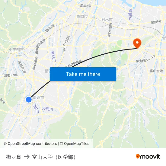 梅ヶ島 to 富山大学（医学部） map