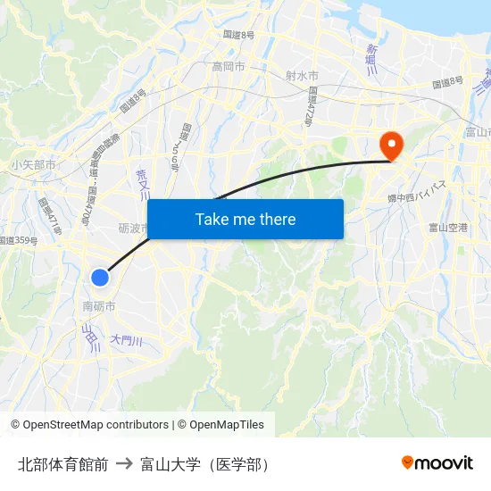 北部体育館前 to 富山大学（医学部） map