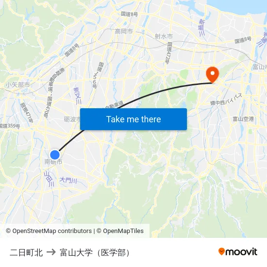 二日町北 to 富山大学（医学部） map