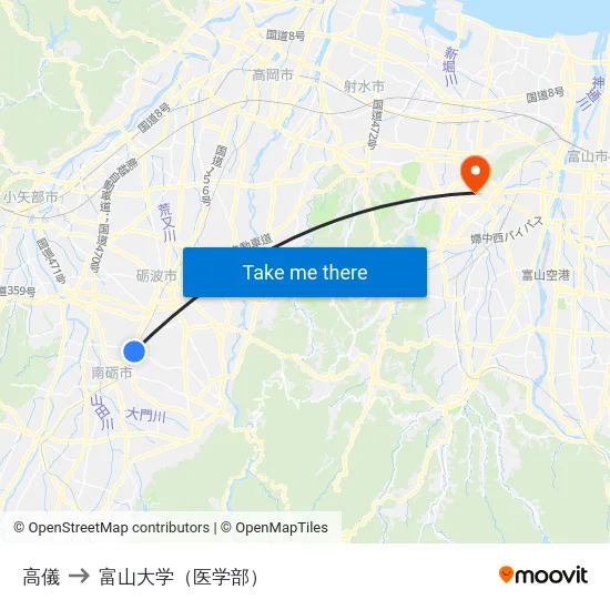 高儀 to 富山大学（医学部） map